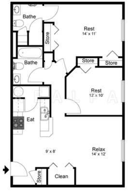 Sawmill Park Floor Plan The Quinn 2 Bed 2 Bath 884 sqft